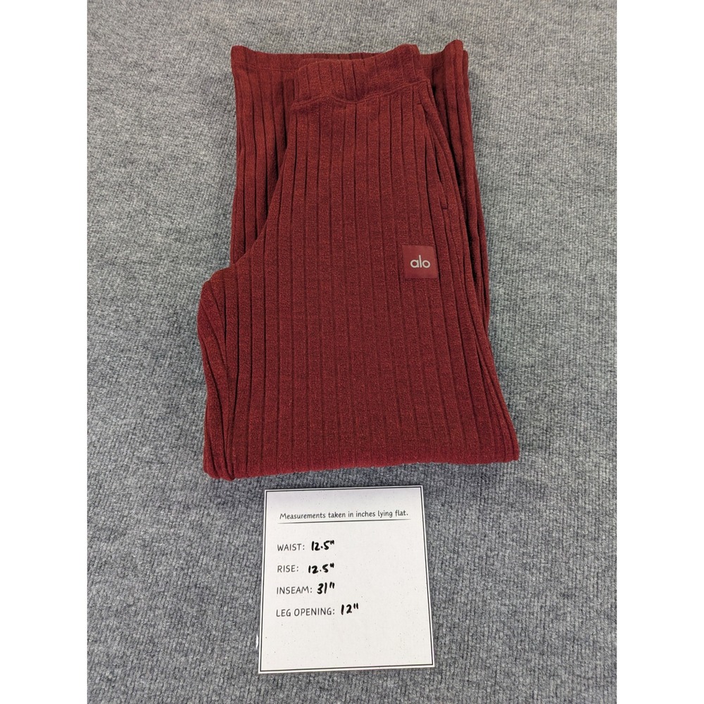 Alo Yoga Ribbed Wide Leg Pants Mahogany Red High Rise Lounge Trousers XS - Picture 4 of 4